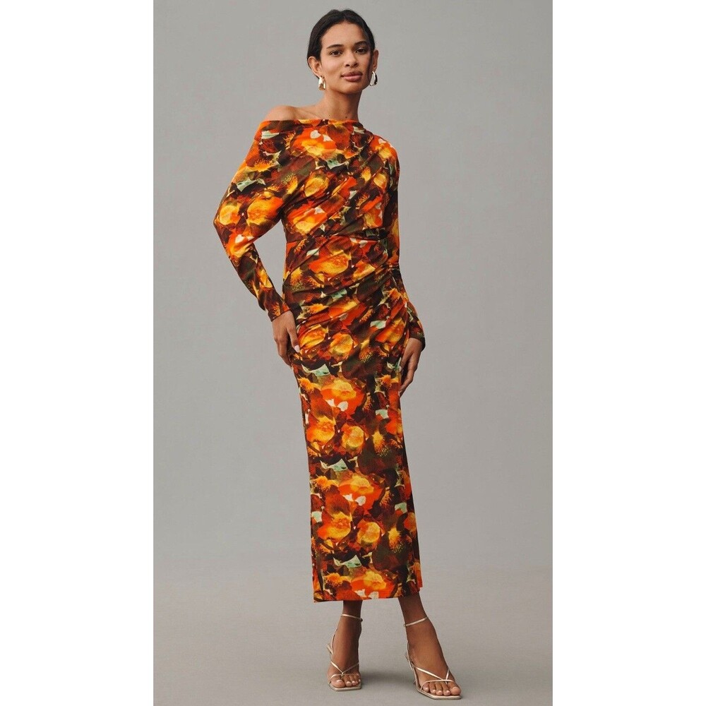 Anthropologie Acler Midi Dress Orange Burford Stretch Preppy Retro Sexy Sz 8 NWT